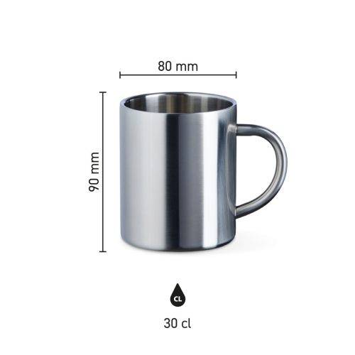 Infografik von Kitty Edelstahlbecher 30 cl mit Angabe von Höhe, Durchmesser und Inhalt im Bild. Infografik von Kitty Edelstahlbecher 30 cl mit Angabe von Höhe, Durchmesser und Inhalt im Bild.