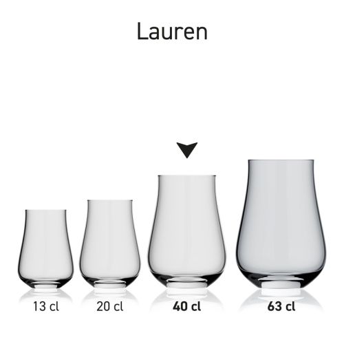Lauren Glas 40 cl. mit mehrere Exemplare dieser Serie nebeneinander ausgestellt