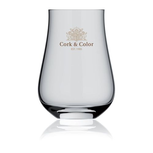 Lauren Glas 63 cl. in transparentes Glas mit mehrfarbigem CorkColor-Logo auf der Vorderseite