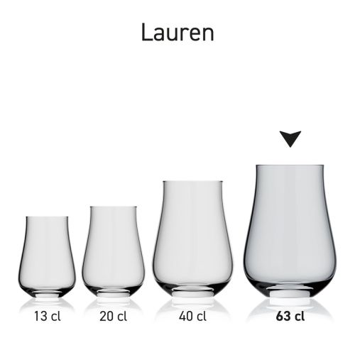Lauren Glas 63 cl. in transparentes Glas in einer Serie mit mehreren Exemplaren nebeneinander ausgestellt