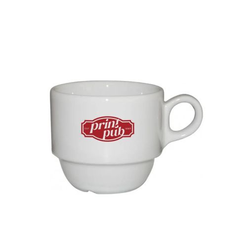 Legio Porzellan-Kaffeetasse 16 cl bedruckt mit rotem PrintPub-Logo auf der Vorderseite. Legio Porzellan-Kaffeetasse 16 cl bedruckt mit rotem PrintPub-Logo auf der Vorderseite.