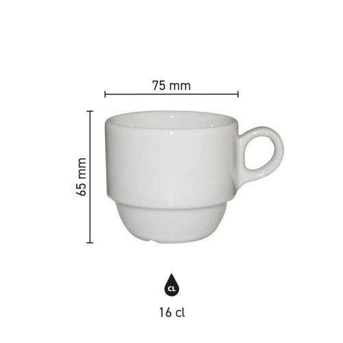 Produktgrößenübersicht der Legio Kaffeetasse 16 cl Porzellan in Infografik. Produktgrößenübersicht der Legio Kaffeetasse 16 cl Porzellan in Infografik.