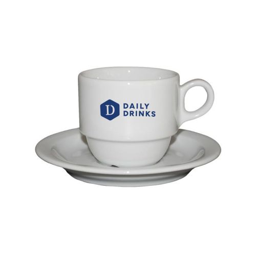 Legio Kaffee weiß 16 cl. SET und einfarbiges DailyDrinks-Logo auf der Vorderseite sichtbar.