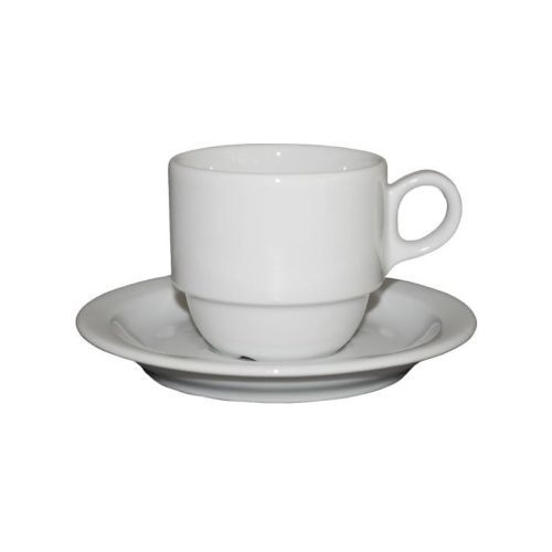 Kaffeeservice Legio aus weißem Porzellan 16 cl von vorne gesehen, geeignet für den täglichen Gebrauch.