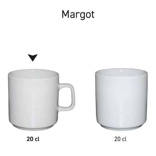 Margot Becher 20 cl Porzellan in Serie, mehrere Exemplare nebeneinander gezeigt