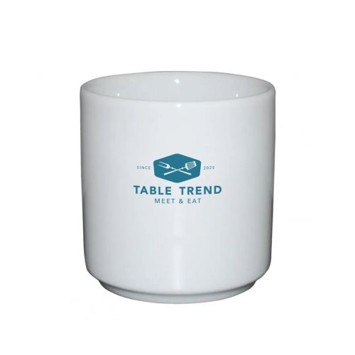 Margot Tasse 20 cl. ohne Henkel weiß 20 cl Porzellan mit einfarbigem Logo von TableTrend auf der Vorderseite