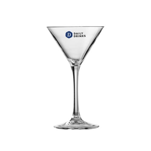 Transparentes 21-cl-Martiniglas mit mehrfarbigem DailyDrinks-Logo auf der Vorderseite. Transparentes 21-cl-Martiniglas mit mehrfarbigem DailyDrinks-Logo auf der Vorderseite.
