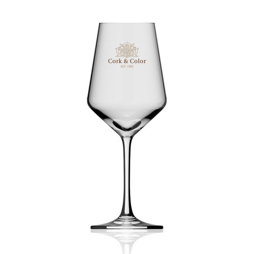 Melody Weinglas 35 cl. aus Glas mit mehrfarbigem CorkColor Logo auf der Vorderseite.