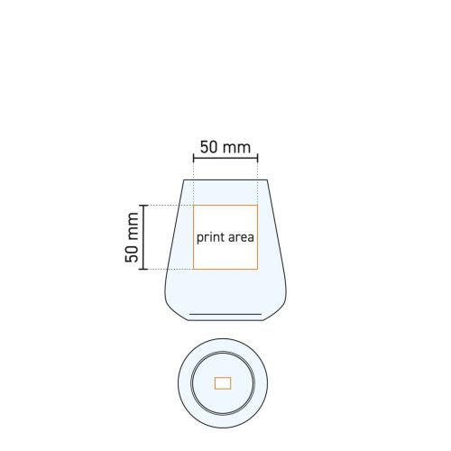 Technische Arbeitszeichnung mit Druckfläche zum Bedrucken des Mencia-Whiskyglases 47 cl.