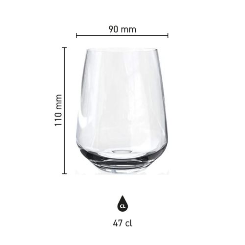 Infografik zeigt Höhe und Durchmesser des Mencia Whiskyglases 47 cl mit Glasdetails.