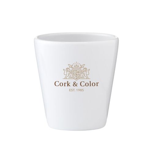 Becher Palermo ohne Henkel 19 cl. mit mehrfarbigem 'CorkColor'-Logo auf der Vorderseite.