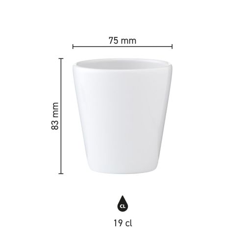 Die Abmessungen des Bechers Palermo ohne Ohr 19 werden in einer Infografik dargestellt.
