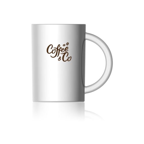Becher Torm 31 cl. aus weißem Porzellan mit einfarbigem CoffeeCo-Logo auf der Vorderseite