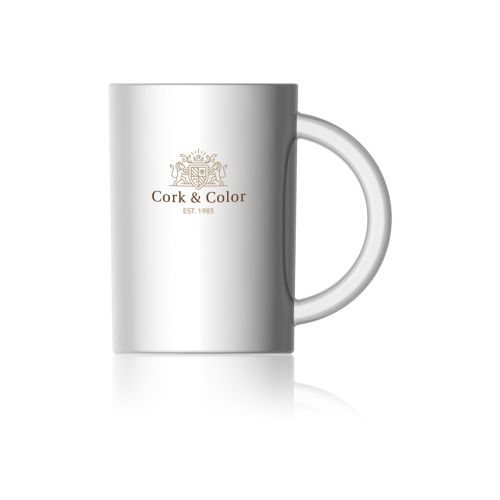 Becher Torm 31 cl. aus weißem Porzellan mit mehrfarbigem CorkColor-Logo auf der Vorderseite
