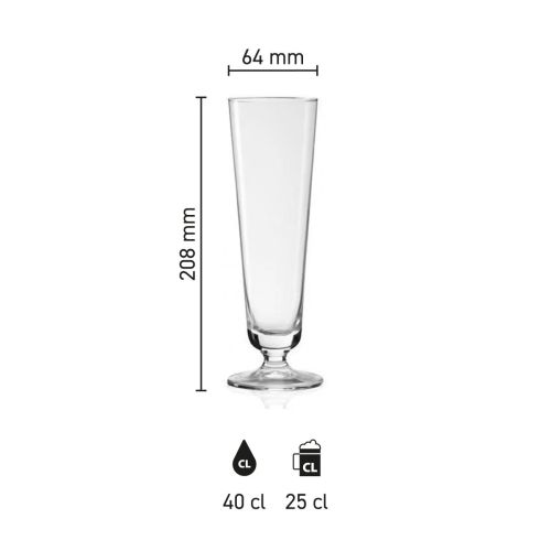Größe des Munster Tulpe 25 cl Zapfhahnglases mit Höhe, Durchmesser und Fassungsvermögen in Infografik