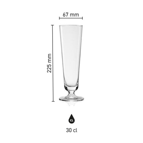 Größe des Munster Tulpe 30 cl Zapfhahns mit Höhe, Durchmesser und Fassungsvermögen in der Infografik