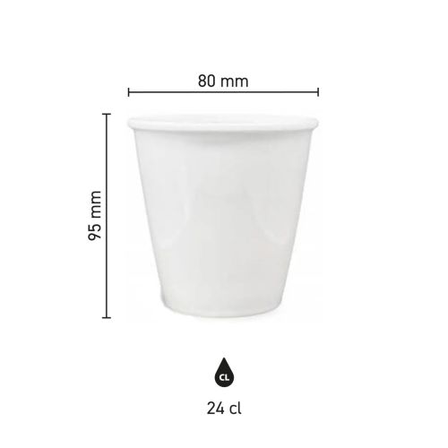 Infografik mit Produktabmessungen des Porzelan Tasse 24 cl. einschließlich Höhe und Durchmesser.