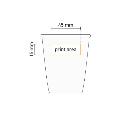 Technische Arbeitszeichnung mit eingezeichnetem Druckbereich auf Porzellan Tasse 35 cl.