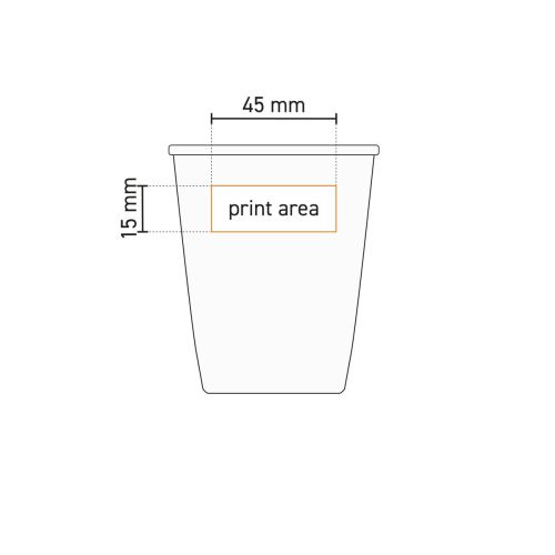Technische Arbeitszeichnung mit Angabe der Druckfläche auf Porzellan Tasse 6 cl.