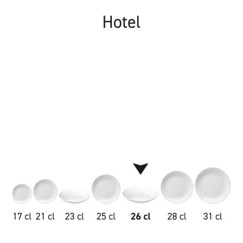Nudelteller tief Hotel weiß 26 cm Porzellan in Serie, mehrere Exemplare nebeneinander gezeigt