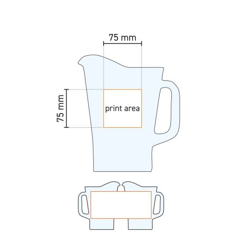 Technische Zeichnung des Pitcher Conic 1,8-Liter-Glases mit angedeuteter Druckfläche für das Logo. Technische Zeichnung des Pitcher Conic 1,8-Liter-Glases mit angedeuteter Druckfläche für das Logo.