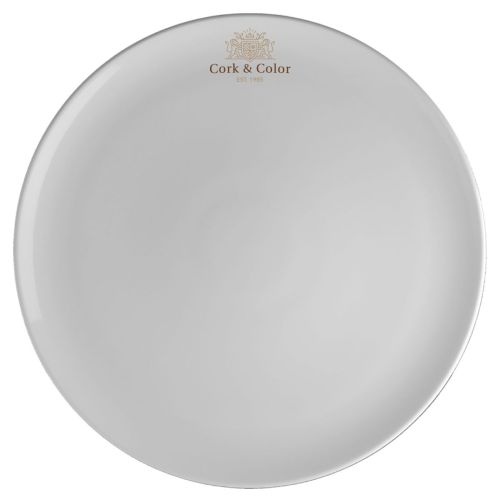 Pizzateller Isabelle 34 cm aus Porzellan, bedruckt mit mehrfarbigem CorkColor-Logo auf der Mittelfläche.