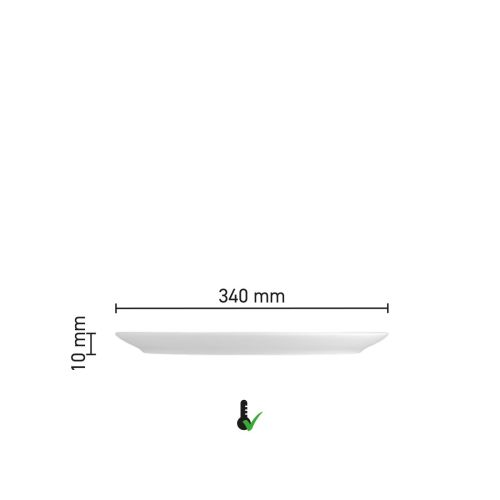 Grafische Darstellung von Durchmesser und Form des Pizzatellers Isabelle 34 cm aus Porzellan.