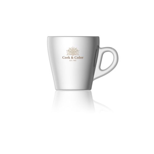 Pura Espresso Tasse 7 cl. aus Glas, mit mehrfarbigem CorkColor-Logo an der Seite