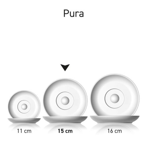Pura Kaffee Untertasse 15 cm als Serie, mehrere Exemplare aus der Kollektion nebeneinander