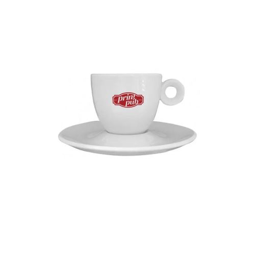 Rondo Espresso 8 cl. SET aus Porzellan mit einfarbigem PrintPub-Logo auf der Vorderseite.