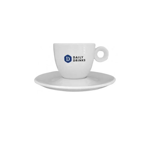 Rondo Espresso 8 cl. SET Porzellan-Set mit mehrfarbigem DailyDrinks-Logo auf der Tasse bedruckt.