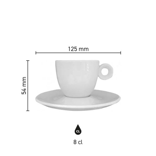 Detaillierte Infografik zu Rondo Espresso 8 cl. Set mit genauen Produktabmessungen.