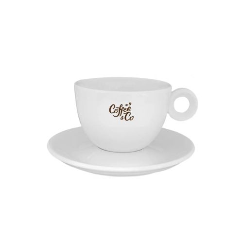 Rondo Kaffee 15 cl. SET mit CoffeeCo Logo in einer Farbe auf der Vorderseite der Kaffeetasse.