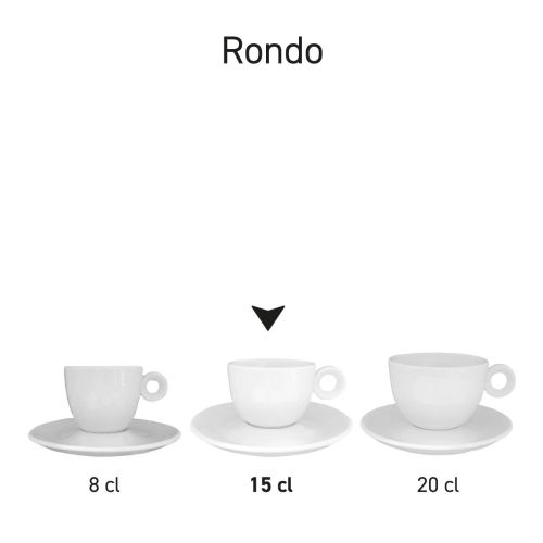 Rondo Kaffee-Sets Porzellan in Serien mit verschiedenen Designs nebeneinander dargestellt.