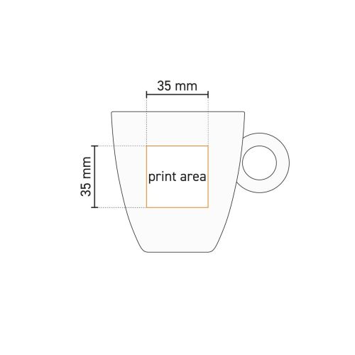 Technische Arbeitszeichnung mit Angabe des Druckbereichs auf der Rondo-Tasse 19 cl. Porzellan.