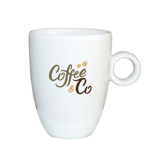 Rondo Tasse 19 cl. mit mehrfarbigem CoffeeCo-Logo auf der Vorderseite, gut sichtbar. Rondo Tasse 19 cl. mit mehrfarbigem CoffeeCo-Logo auf der Vorderseite, gut sichtbar.