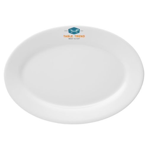 Vorderansicht der Porzellanschale Princip 36 cm mit mehrfarbigem Logo TableTrend.