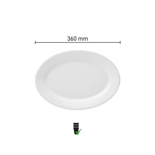 Infografik mit den Produktabmessungen der Porzellanschale Princip 36 cm.