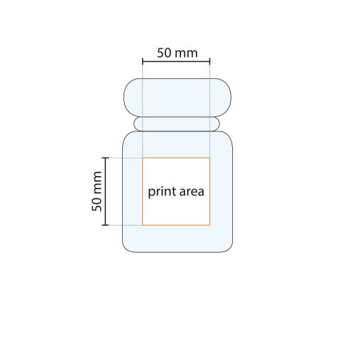 Die Abbildung zeigt den Druckbereich des 395 ml fassenden Bonbonglases, der für den Druck von Logos oder Texten vorgesehen ist.