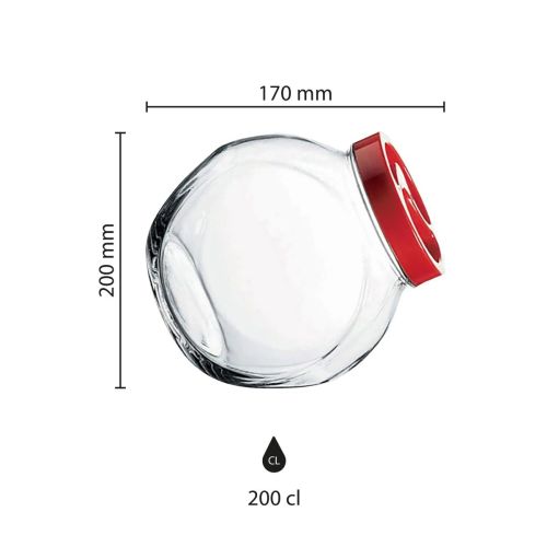 Visuelle Übersicht der Abmessungen des Glas-Bonbonglases Sweets 2 Liter mit rotem Deckel, grafisch dargestellt. Visuelle Übersicht der Abmessungen des Glas-Bonbonglases Sweets 2 Liter mit rotem Deckel, grafisch dargestellt.