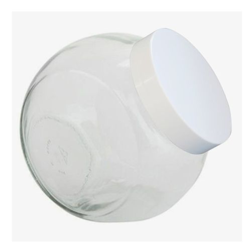 2-Liter-Glas Bonbonglas mit weißem Kunststoffdeckel in Frontalansicht, geeignet für Aufbewahrungszwecke.