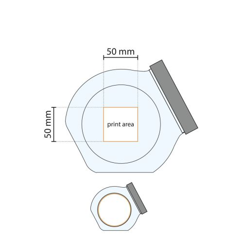 Technische Arbeitszeichnung eines gläsernen Bonbonglases mit silbernem Deckel, einschließlich markiertem Druckbereich. Technische Arbeitszeichnung eines gläsernen Bonbonglases mit silbernem Deckel, einschließlich markiertem Druckbereich.