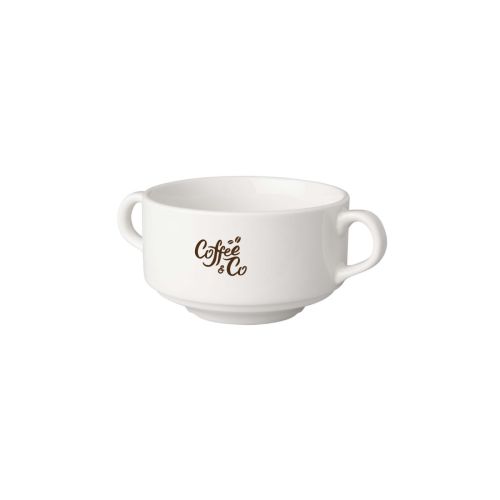 Suppentasse weiß Budgetline 30 cl Porzellan mit einfarbigem CoffeeCo Logo auf der Vorderseite. Suppentasse weiß Budgetline 30 cl Porzellan mit einfarbigem CoffeeCo Logo auf der Vorderseite.