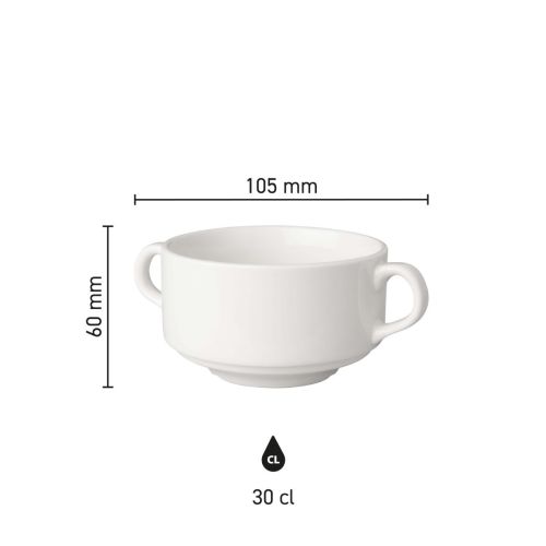 Die Infografik zeigt die Produktabmessungen der Budgetline Suppentasse 30 cl Porzellan mit Durchmesser und Höhe. Die Infografik zeigt die Produktabmessungen der Budgetline Suppentasse 30 cl Porzellan mit Durchmesser und Höhe.