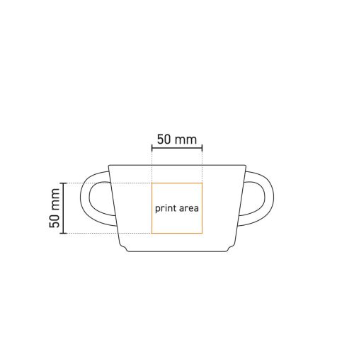 Technische Arbeitszeichnung der Budgetline Neo Suppentasse 30 cl Porzellan mit markierter Druckfläche.