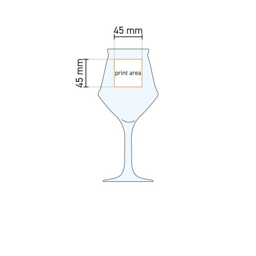 Technische Arbeitszeichnung mit Angabe der Druckfläche auf dem Sommelier Kelch Glas 40 cl.