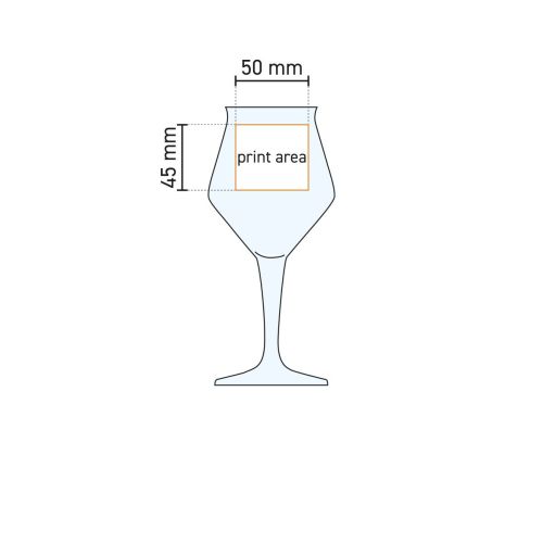 Technische Arbeitszeichnung des Sommelier Kelch Craft 35 cl Glases mit Druckflächenanzeige
