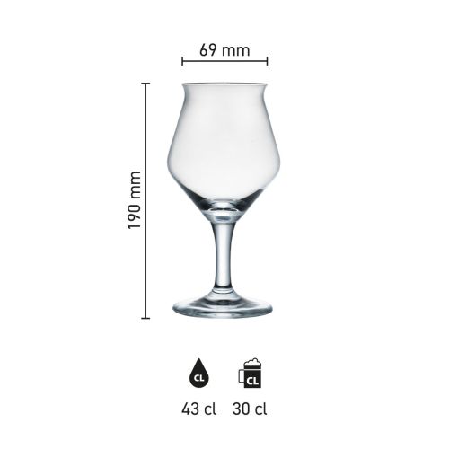 Maße des Sommelier-Kelches Ritzenhoff 30 cl (Maßglas) mit Höhe, Durchmesser und Fassungsvermögen in einer Infografik