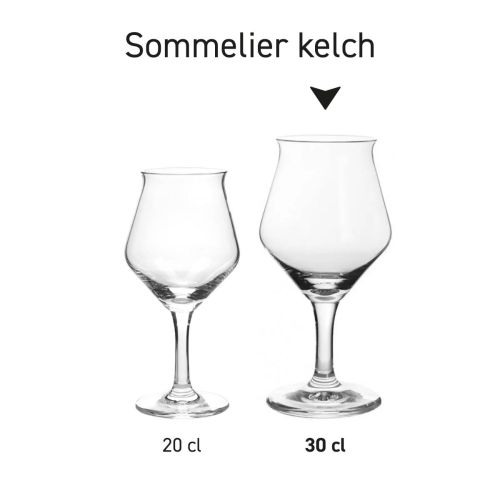 Sommelier Kelch Ritzenhoff niedrig 30 cl Entwurf Größe Glas in Serie, mehrere Exemplare nebeneinander gezeigt