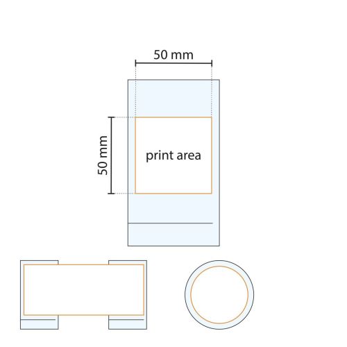 Die technische Arbeitszeichnung zeigt die Druckfläche auf dem 21-cl-Spritzglas aus Glas. Die technische Arbeitszeichnung zeigt die Druckfläche auf dem 21-cl-Spritzglas aus Glas.